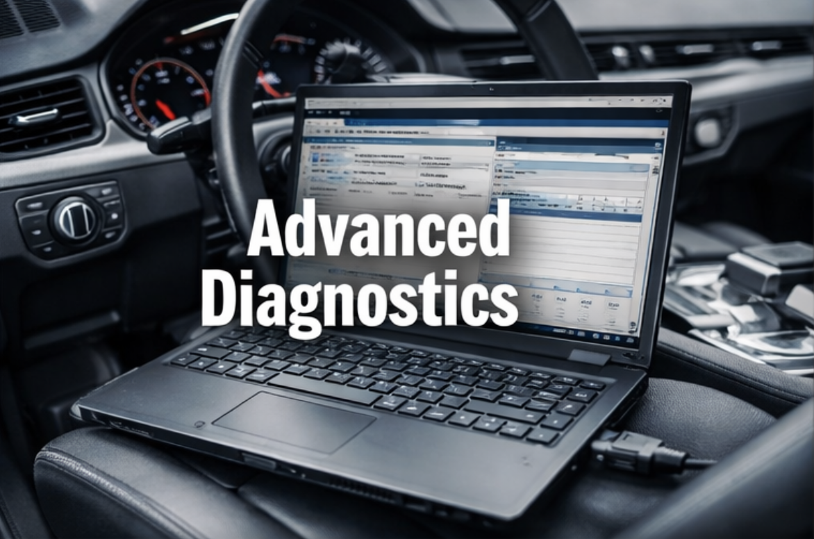 Advanced diagnostics laptop inside vehicle