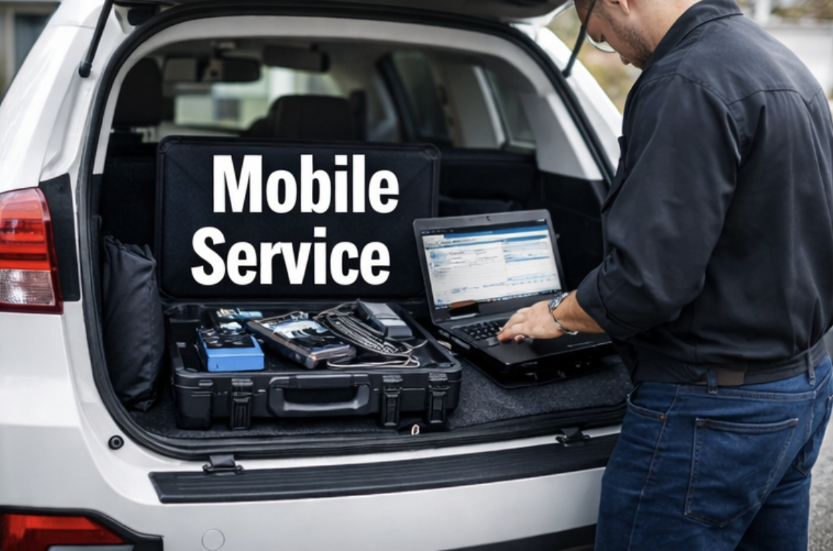 Mobile service working from rear of vehicle